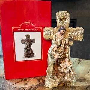 Holy Family Within Cross Nativity Scene Tabletop Figurine Christmas Decor 9.75"H